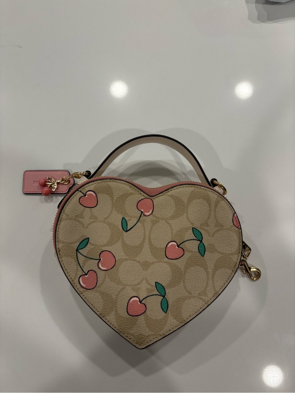 Coach Heart-Shaped Cherry Mini Bag in Pink and Tan - Picture 2 of 6